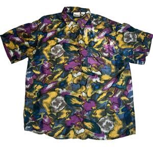 Siltero 90s silk multi color abstract short-sleeved button-down shirt men Large